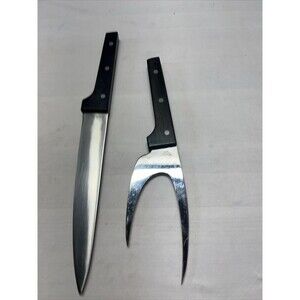 Vintage Vernco Knife & Fork Cutlery Carving Set w/ Case Stainless Japan 2 Pc
